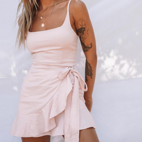 Princess Polly Dresses & Skirts - Princess Polly Blush Cottage Hill Wrap Mini Dress